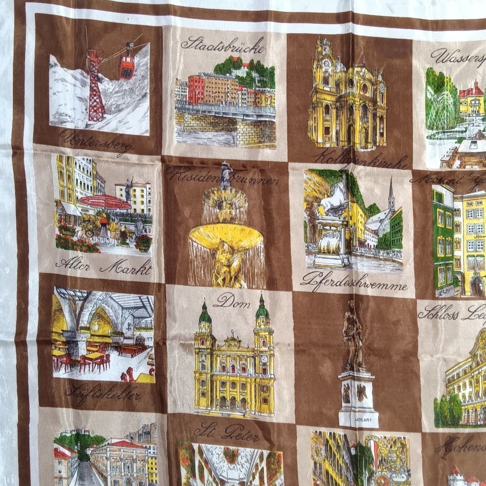 Vintage Souvenir Austrian Scarf Scenic Silky Square Made in Italy - Picture 3 of 6